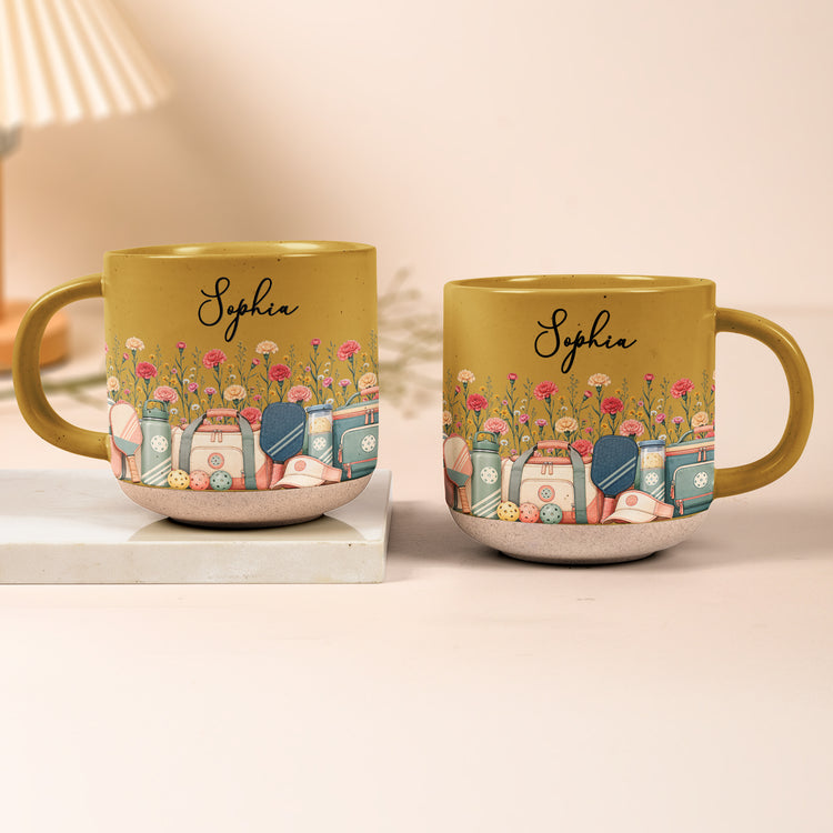 Custom Birth Flower & Name Pottery Mug - Gift For Pickleball Lovers - Personalized Mug 3