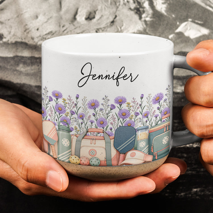 Custom Birth Flower & Name Pottery Mug - Gift For Pickleball Lovers - Personalized Mug 4