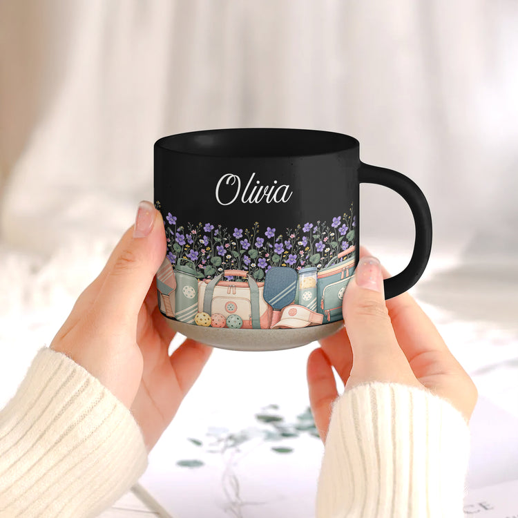 Custom Birth Flower & Name Pottery Mug - Gift For Pickleball Lovers - Personalized Mug 6