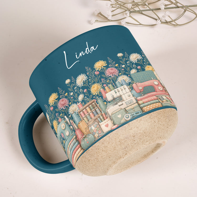 Custom Birth Flower & Name Pottery Mug - Gift For Sewist - Personalized Mug 5