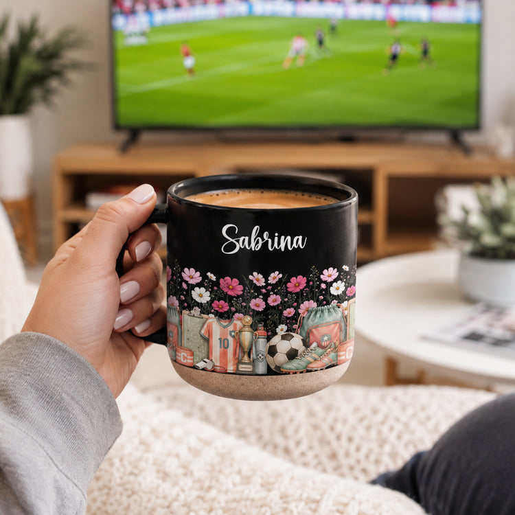 Custom Birth Flower & Name Pottery Mug - Gift For Soccer Lovers Soccer Fans - Personalized Mug 2