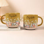 Custom Birth Flower & Name Pottery Mug - Gift For Soccer Lovers Soccer Fans - Personalized Mug 3