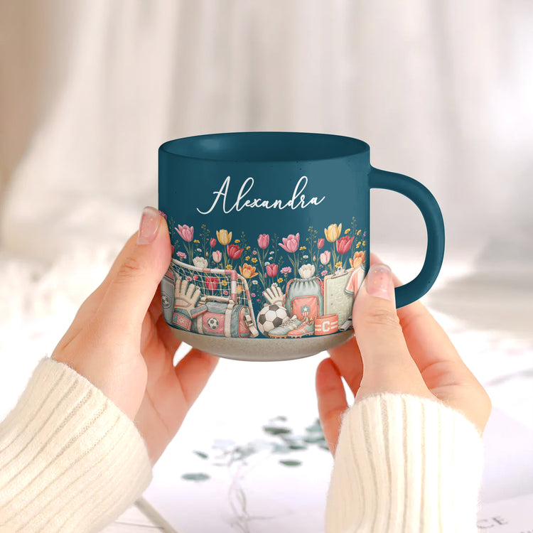 Custom Birth Flower & Name Pottery Mug - Gift For Soccer Lovers Soccer Fans - Personalized Mug 6