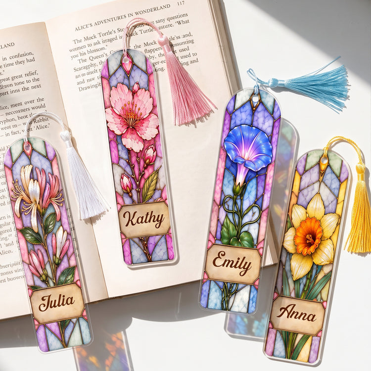 Custom Birth Flower & Name Stained Glass Printed Style - Custom Bookmark 2