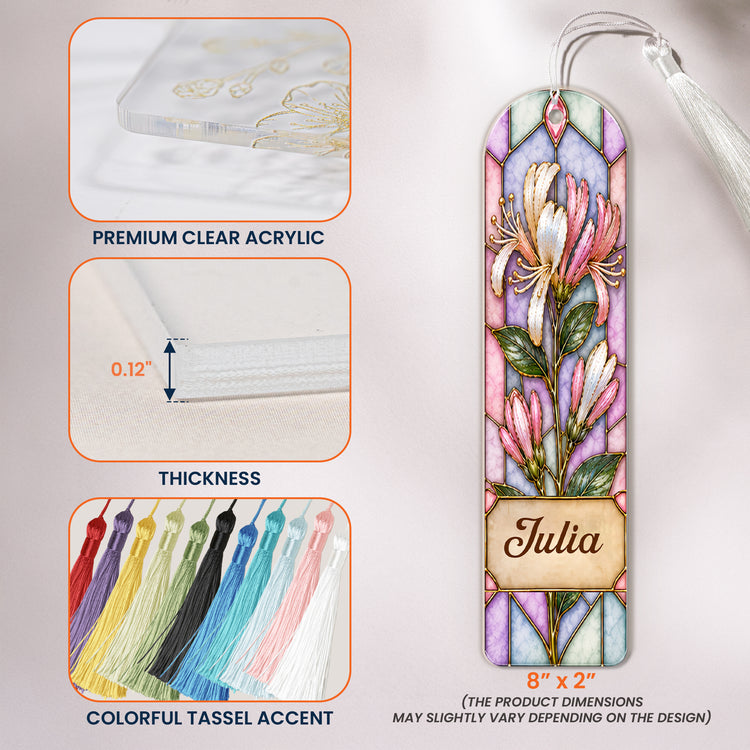 Custom Birth Flower & Name Stained Glass Printed Style - Custom Bookmark 7