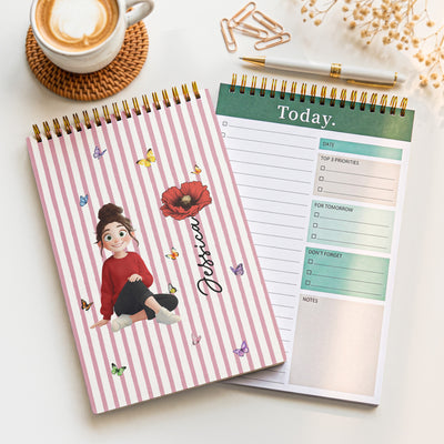 Custom Birth Flower, Name & Cute Character For Her, Daughter, Mom, Friends - Custom Planner