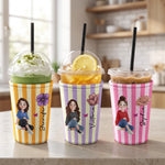 Custom Birth Flower, Name & Cute Character For Her, Daughter, Mom, Friends - Personalized Iced Coffee Sleeve 1