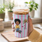 Custom Birth Flower, Name & Cute Character For Her, Daughter, Mom, Friends - Personalized Iced Coffee Sleeve 2