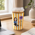 Custom Birth Flower, Name & Cute Character For Her, Daughter, Mom, Friends - Personalized Iced Coffee Sleeve 5