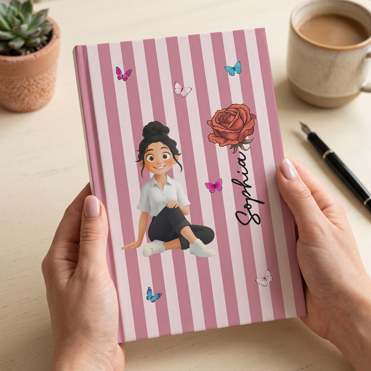 Custom Birth Flower, Name & Cute Character For Her, Daughter, Mom, Friends - Personalized Journal 2