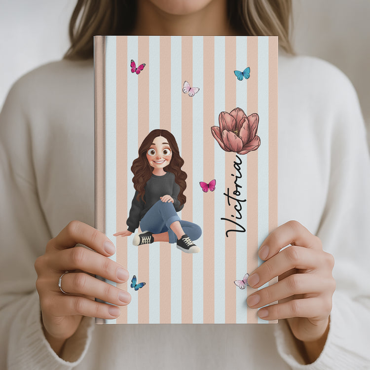 Custom Birth Flower, Name & Cute Character For Her, Daughter, Mom, Friends - Personalized Journal 3