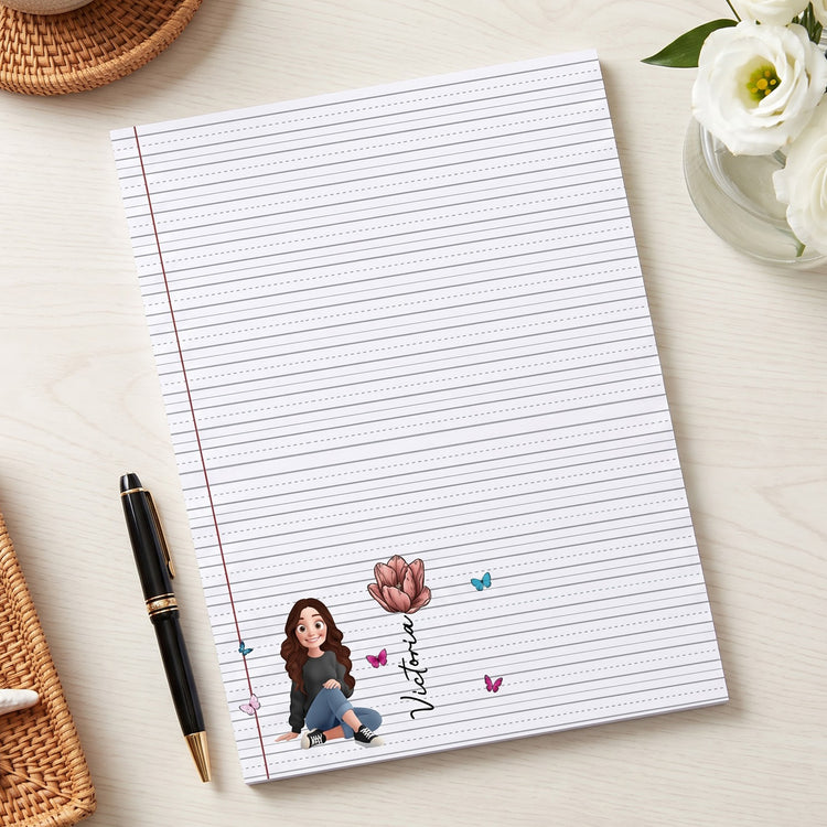Custom Birth Flower, Name & Cute Character For Her, Daughter, Mom, Friends - Personalized Notepad 2