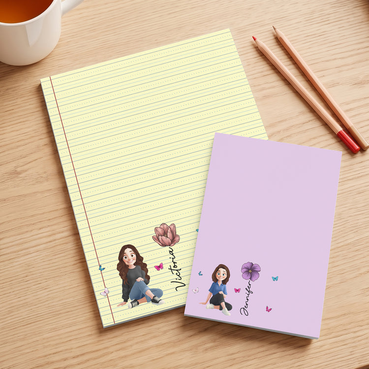 Custom Birth Flower, Name & Cute Character For Her, Daughter, Mom, Friends - Personalized Notepad 3