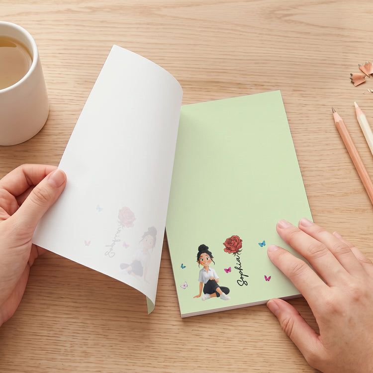 Custom Birth Flower, Name & Cute Character For Her, Daughter, Mom, Friends - Personalized Notepad 4