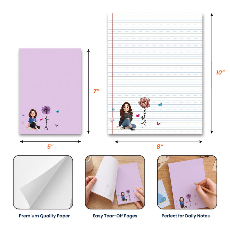 Custom Birth Flower, Name & Cute Character For Her, Daughter, Mom, Friends - Personalized Notepad 7