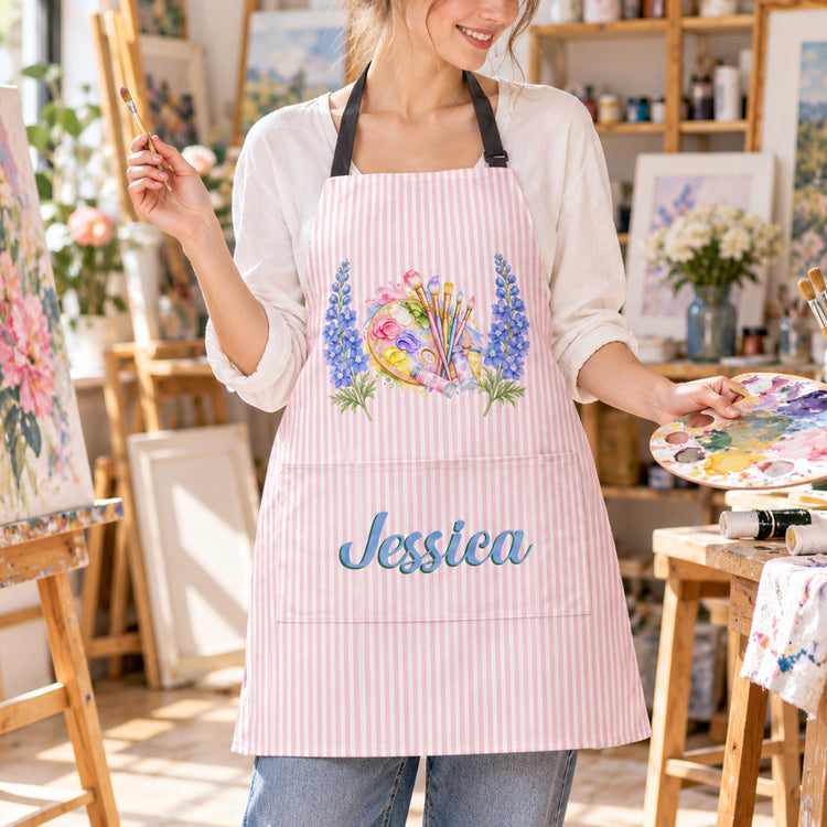 Custom Birth Flower - Painting Apron For Daughter, Kids, Painting Lovers, Women Painters - Personalized Apron 4