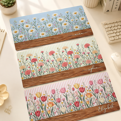 Custom Birth Flower Striped Pattern Custom Name New Version - Personalized Desk Mat