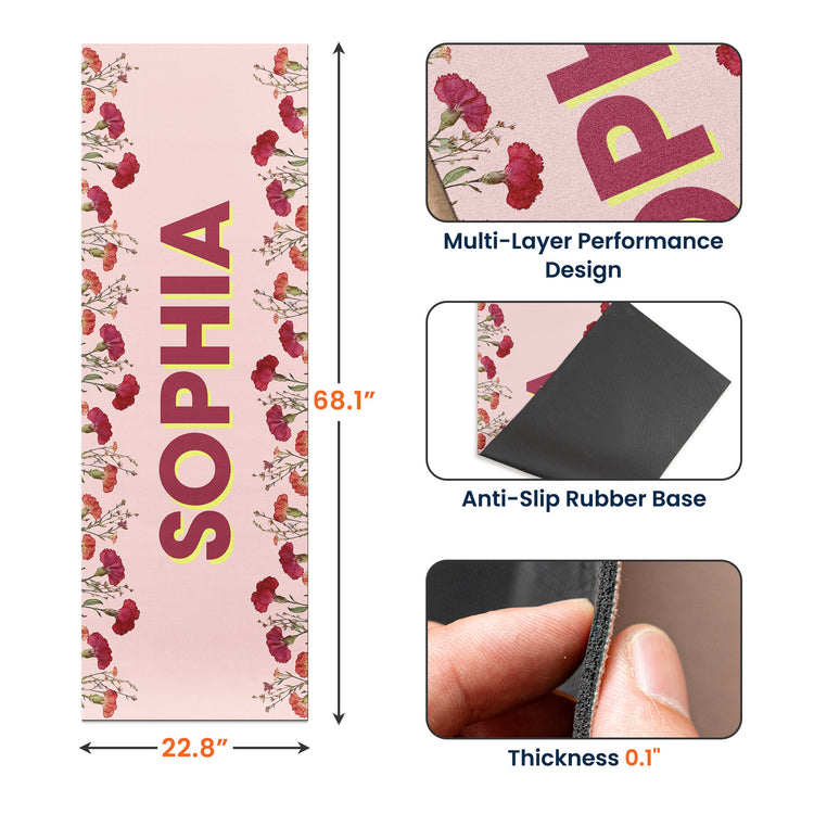 Custom Birth Flower With Name Gift For Her - Personalized Yoga Mat 7