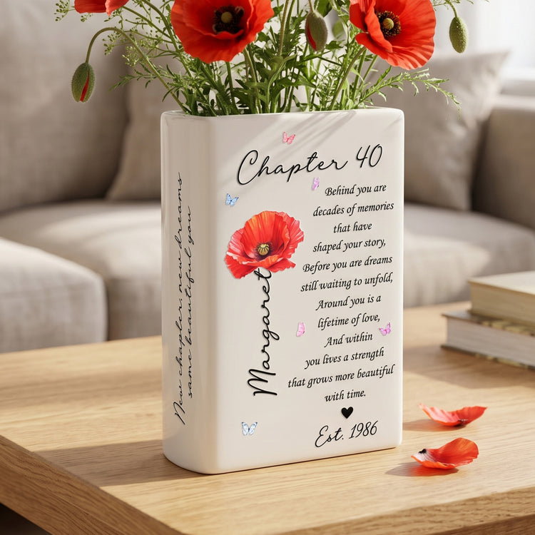 Custom Birth Month Flower Bookish 40Th Birthday Gift For Her, Best Friend Woman - Personalized Vase 4