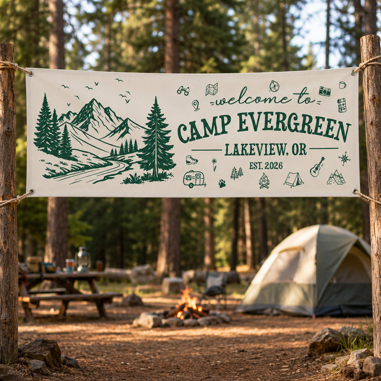 Custom Camp Welcome, Camping Party Sign, Outdoor Adventure Decor - Personalized Banner 2