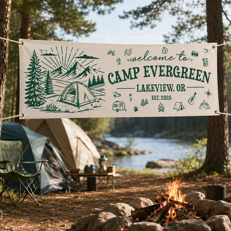 Custom Camp Welcome, Camping Party Sign, Outdoor Adventure Decor - Personalized Banner 3
