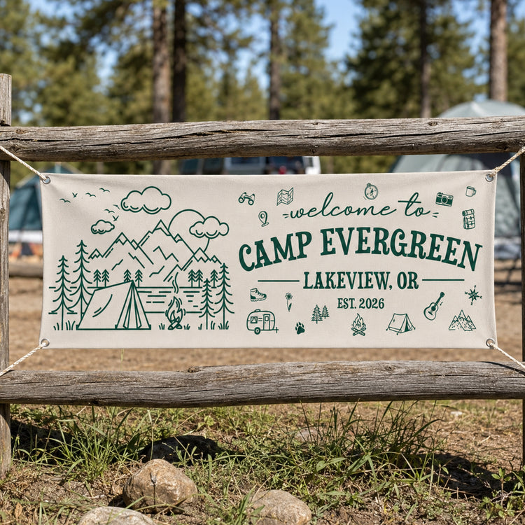 Custom Camp Welcome, Camping Party Sign, Outdoor Adventure Decor - Personalized Banner 4