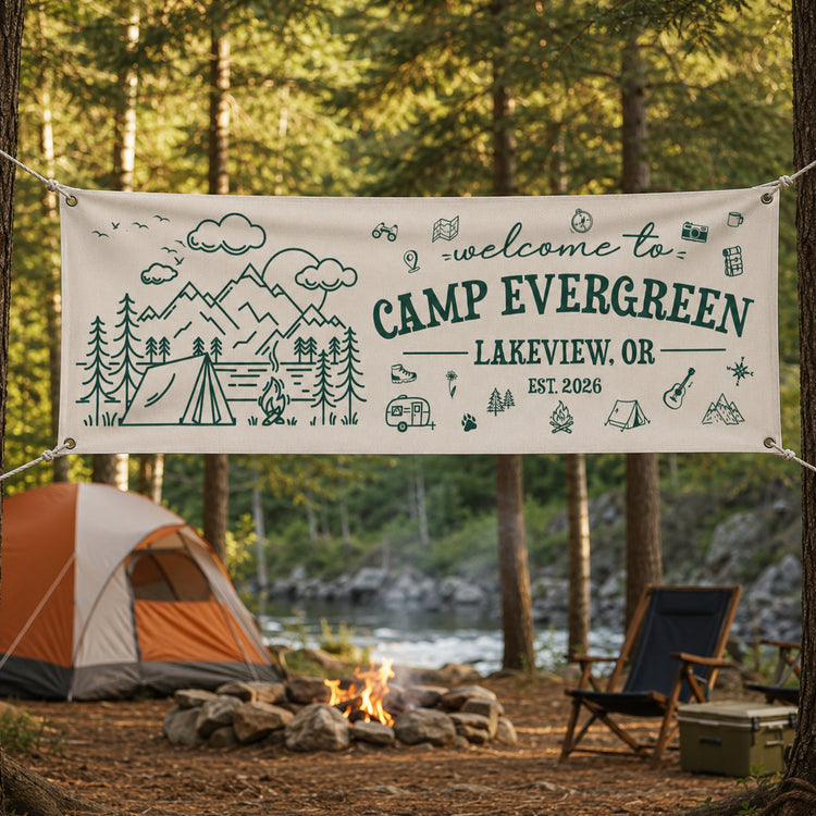Custom Camp Welcome, Camping Party Sign, Outdoor Adventure Decor - Personalized Banner 5