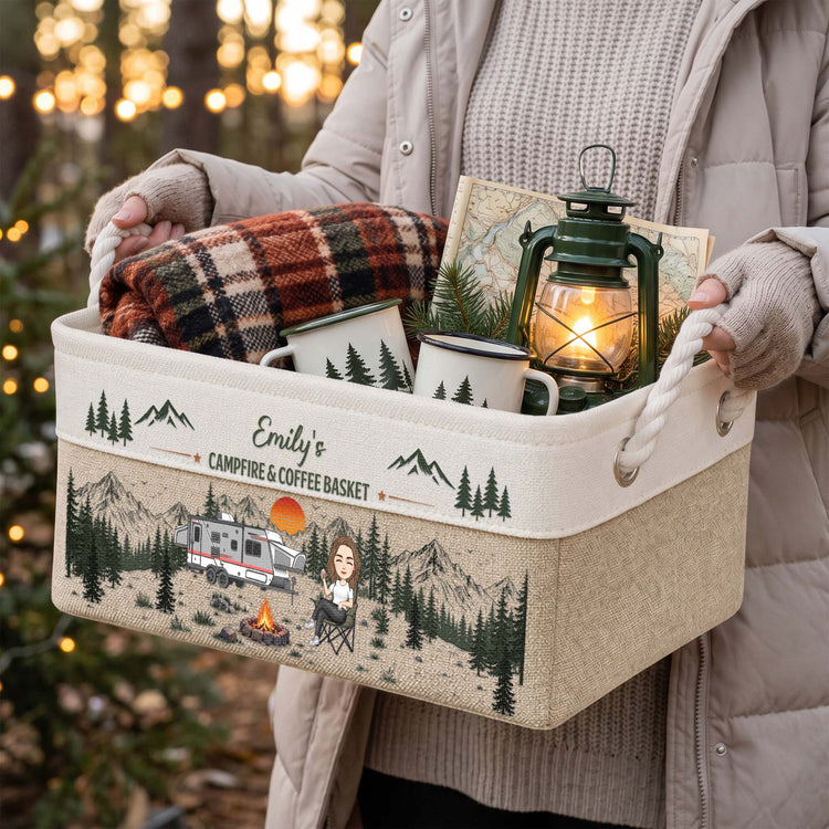Custom Camper Rv Family Camping - Campfire & Coffee Basket - Personalized Storage Basket 2