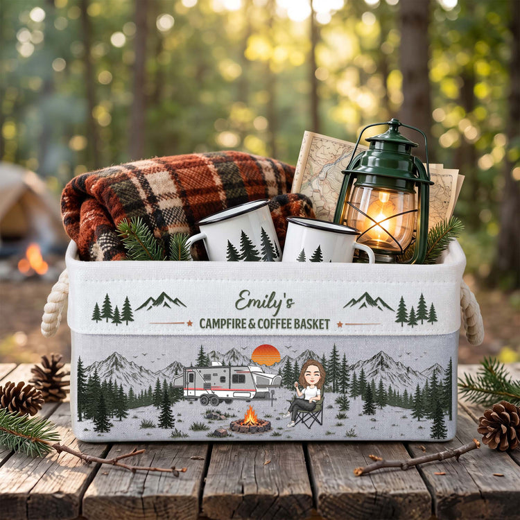 Custom Camper Rv Family Camping - Campfire & Coffee Basket - Personalized Storage Basket 3