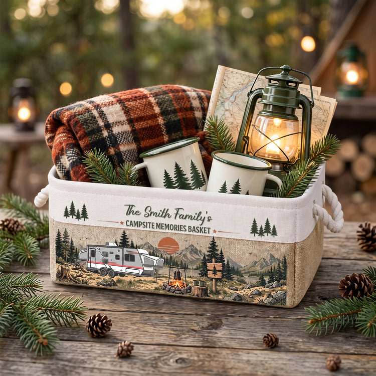 Custom Camper Rv Family Camping - Personalized Storage Basket 1
