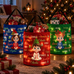 Custom Charaacter Christmas Gift Bag, Christmas Bag With Name, Holiday Gift Bag, Santa Gift Bag, Family Christmas Sack - Personalized Basket 1