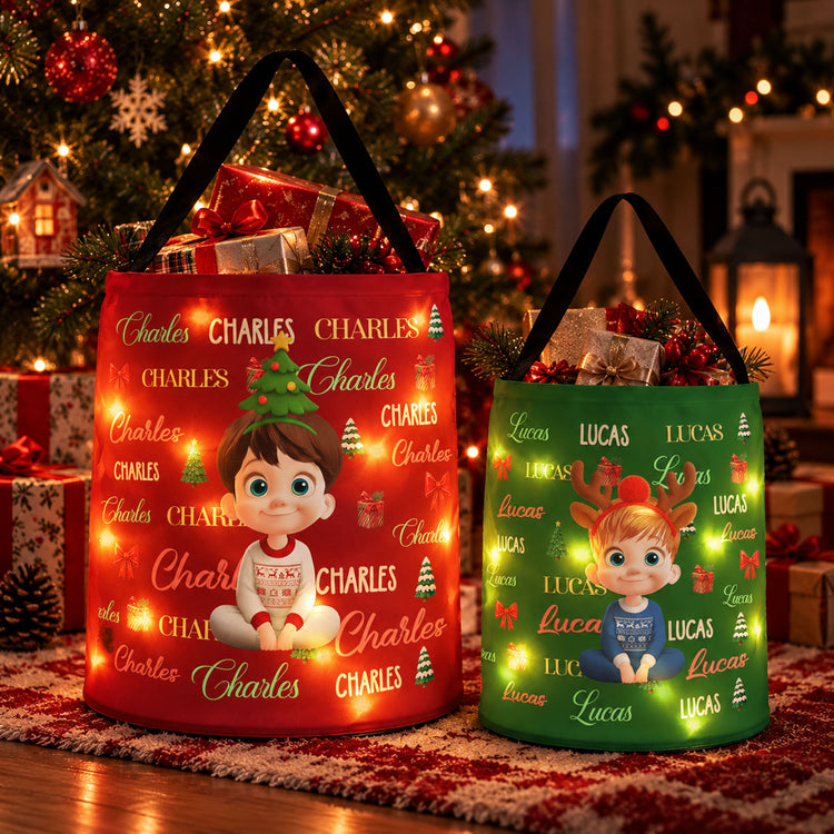 Custom Charaacter Christmas Gift Bag, Christmas Bag With Name, Holiday Gift Bag, Santa Gift Bag, Family Christmas Sack - Personalized Basket 2