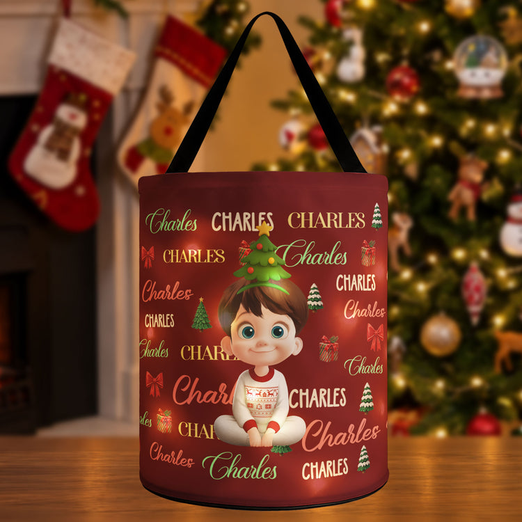 Custom Charaacter Christmas Gift Bag, Christmas Bag With Name, Holiday Gift Bag, Santa Gift Bag, Family Christmas Sack - Personalized Basket 4