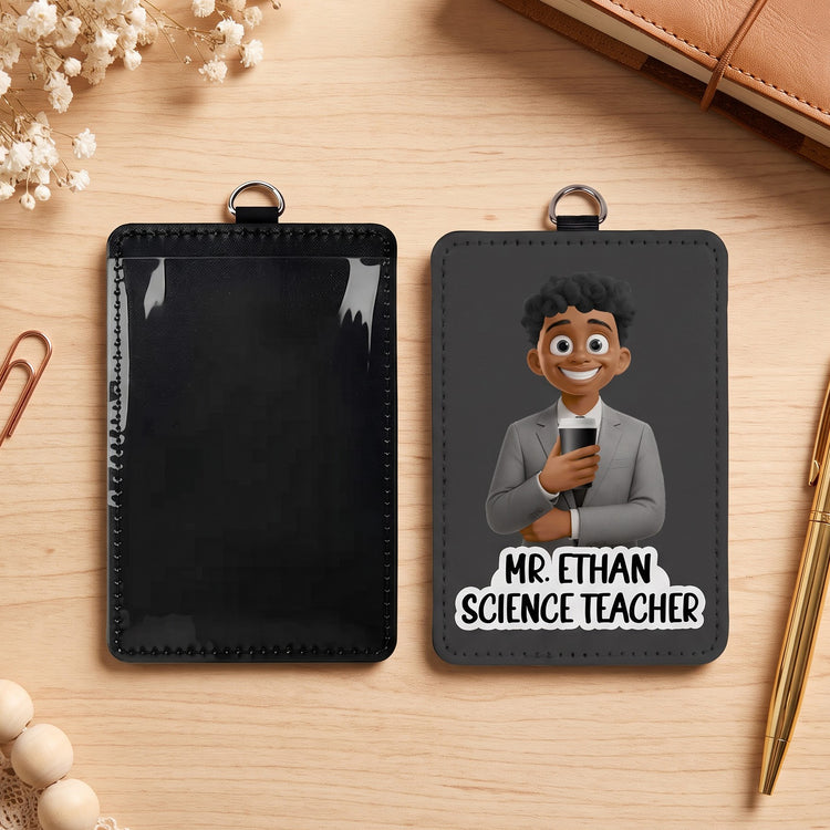 Custom Character For Teacher, Coworker, Boss With Name - Personalized Badge Holder 3