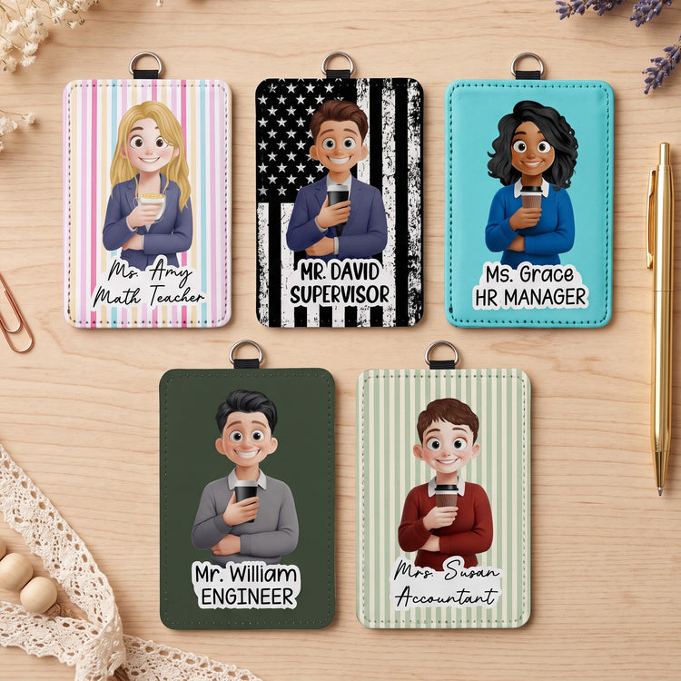 Custom Character For Teacher, Coworker, Boss With Name - Personalized Badge Holder 2