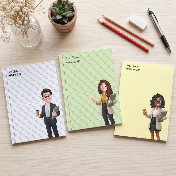 Custom Character For Teacher, Coworker, Boss With Name - Personalized Notepad 1