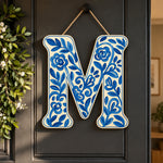 Custom Chinoiserie Monogram Door Hanger Floral Watercolor - Personalized Wood Sign 1