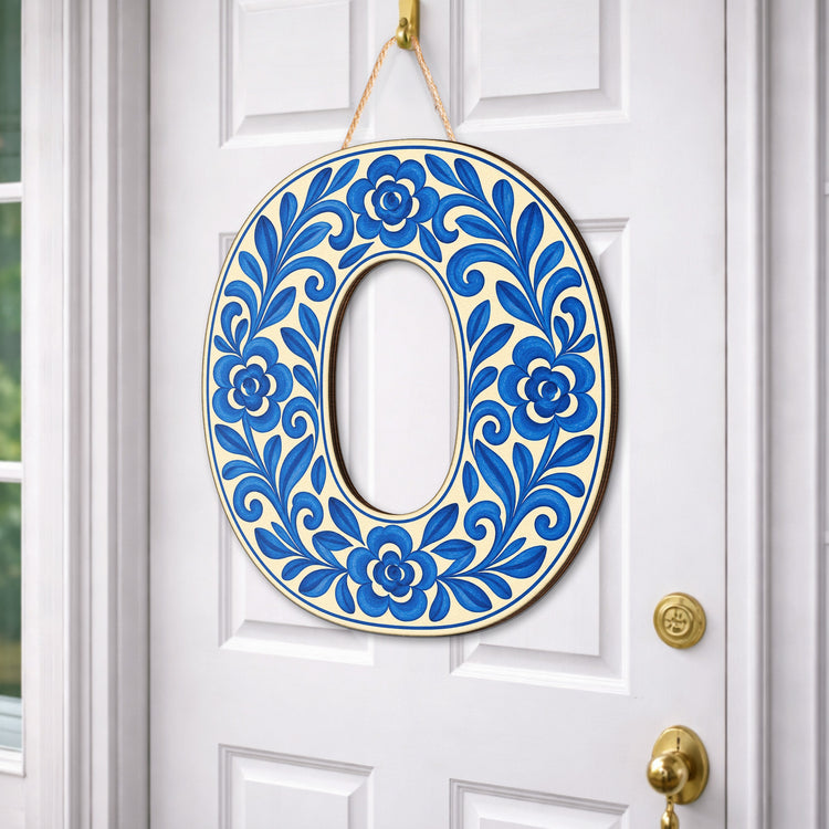 Custom Chinoiserie Monogram Door Hanger Floral Watercolor - Personalized Wood Sign 3