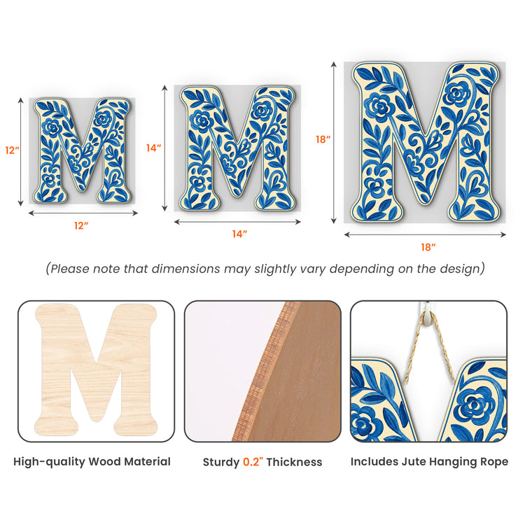 Custom Chinoiserie Monogram Door Hanger Floral Watercolor - Personalized Wood Sign 4