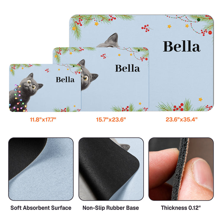 Custom Christmas Dog Cat Food Bowl Mat, Holiday Pet Placemat, Christmas Gift For Pet Lovers - Personalized Pet Feeding Mat 3