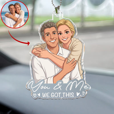 Custom Couple Photo Cartoon Art Gifts For Him, Husband, Boyfriend - Personalized Rear View Mirror Accessory