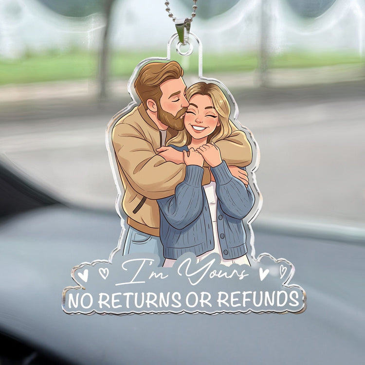 Custom Couple Photo Cartoon Art Gifts For Him, Husband, Boyfriend - Personalized Rear View Mirror Accessory 3