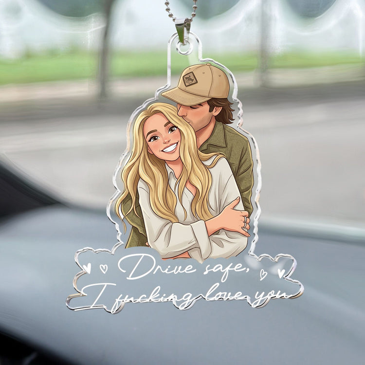 Custom Couple Photo Cartoon Art Gifts For Him, Husband, Boyfriend - Personalized Rear View Mirror Accessory 4