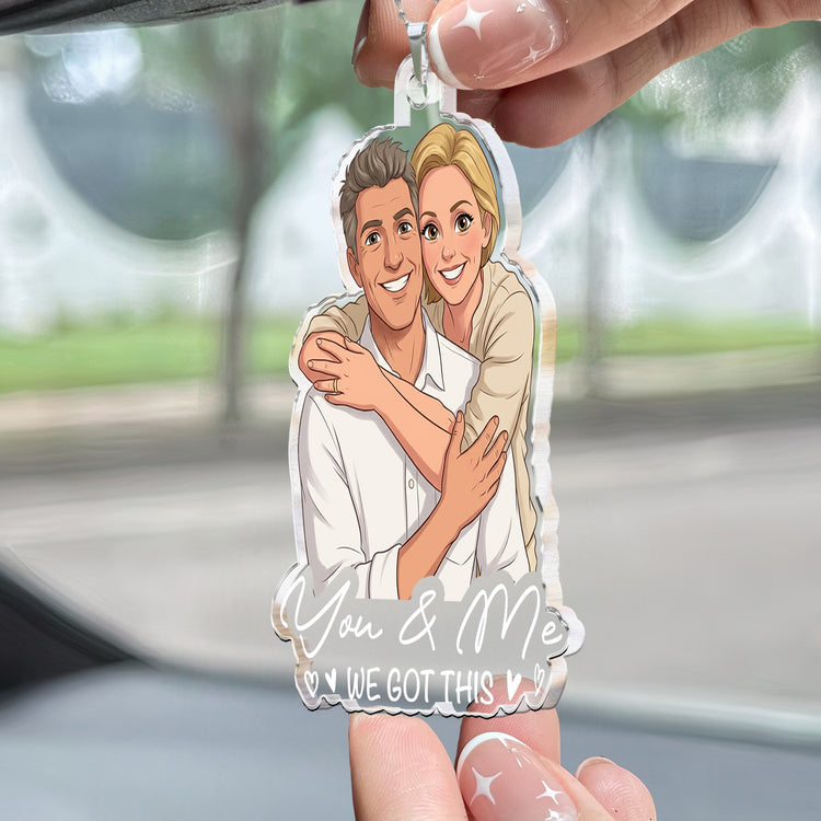Custom Couple Photo Cartoon Art Gifts For Him, Husband, Boyfriend - Personalized Rear View Mirror Accessory 5
