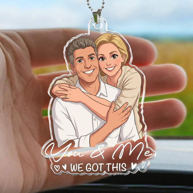 Custom Couple Photo Cartoon Art Gifts For Him, Husband, Boyfriend - Personalized Rear View Mirror Accessory 6