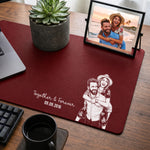 Custom Couple Photo Sketch Line Art Anniversary Gift For Him, Her - Personalized Desk Mat 2