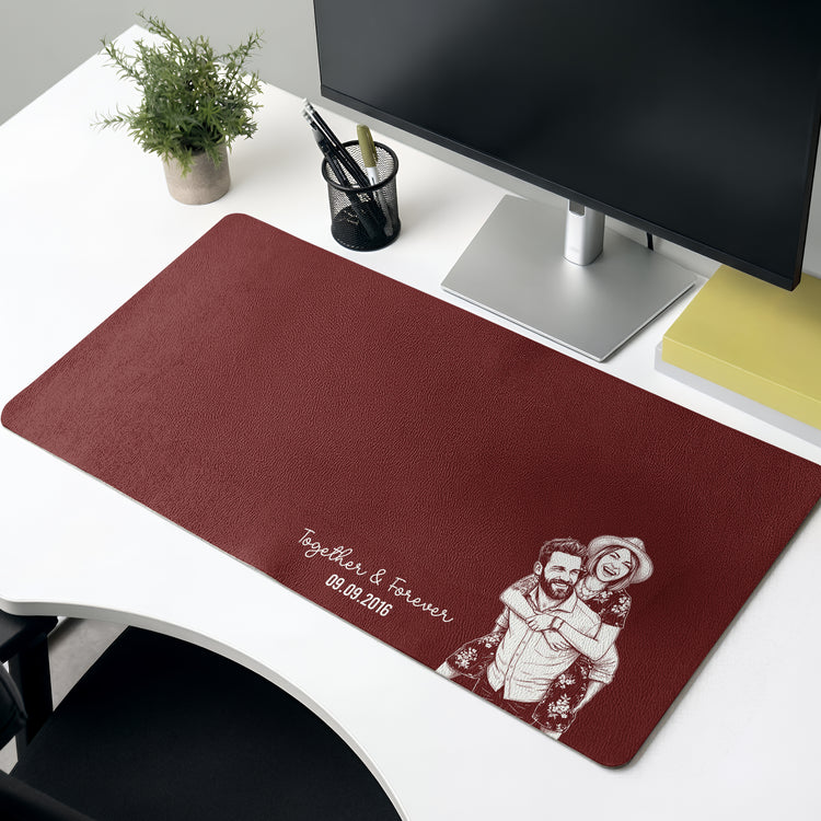 Custom Couple Photo Sketch Line Art Anniversary Gift For Him, Her - Personalized Desk Mat 3