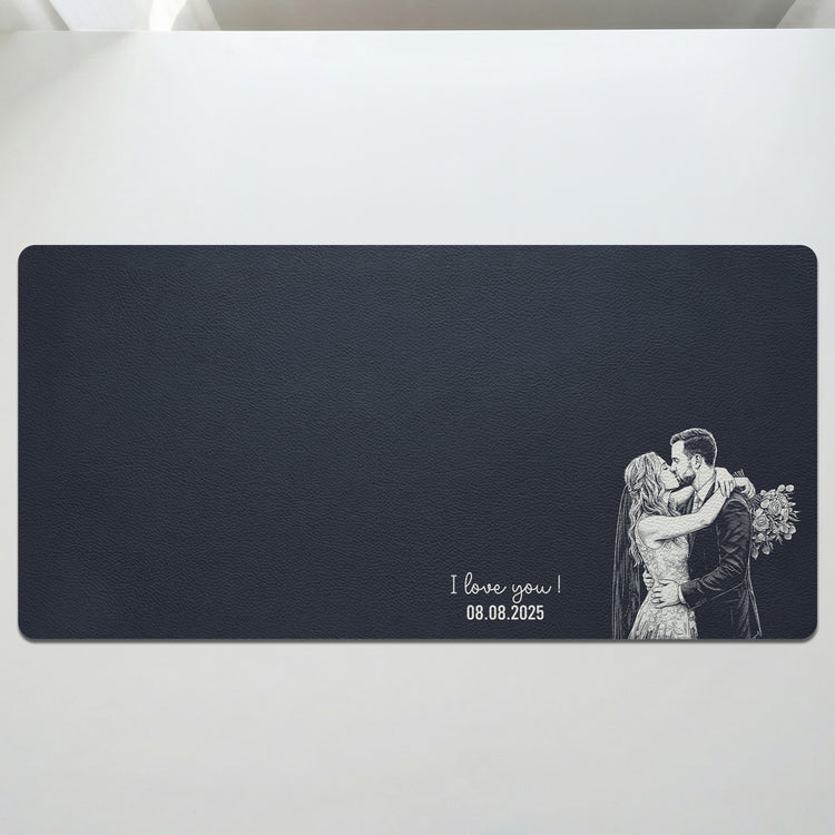Custom Couple Photo Sketch Line Art Anniversary Gift For Him, Her - Personalized Desk Mat 6