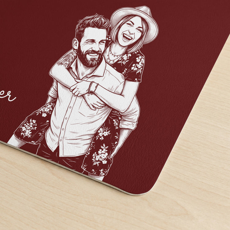 Custom Couple Photo Sketch Line Art Anniversary Gift For Him, Her - Personalized Desk Mat 8
