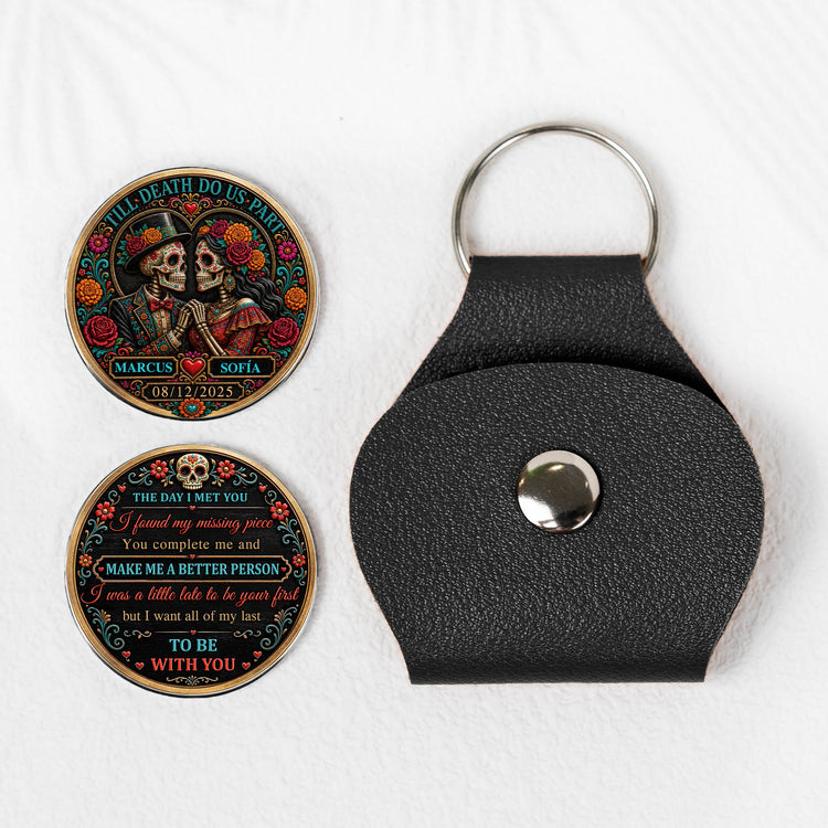 Custom Couple Photo Sugar Skull Art Anniversary Gift For Him, Her - Personalized Pocket Hug 2